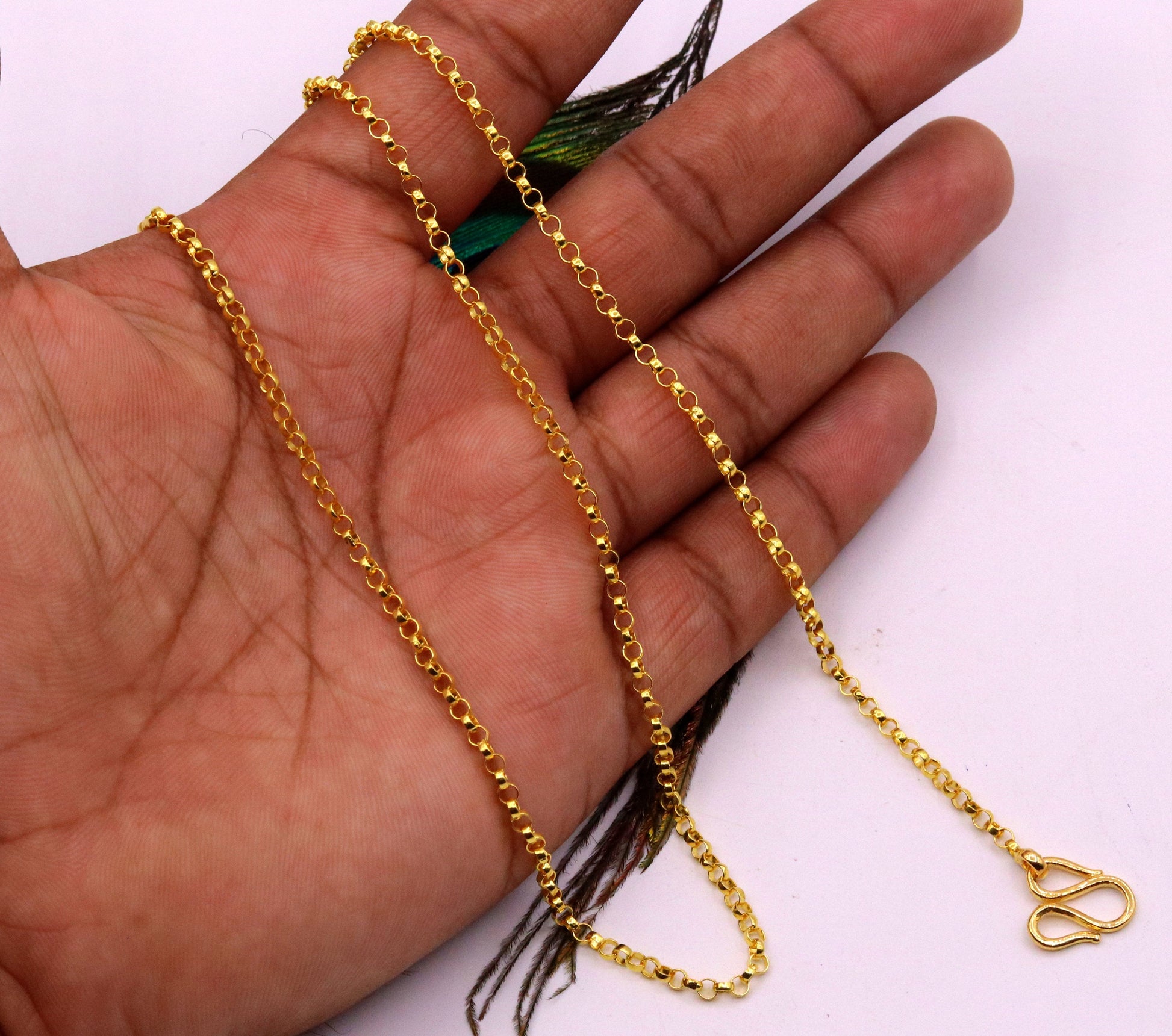 Handmade Genuine 22karat yellow gold gorgeous cable Rolo chain Necklace stylish chain gifting jewelry from india - TRIBAL ORNAMENTS