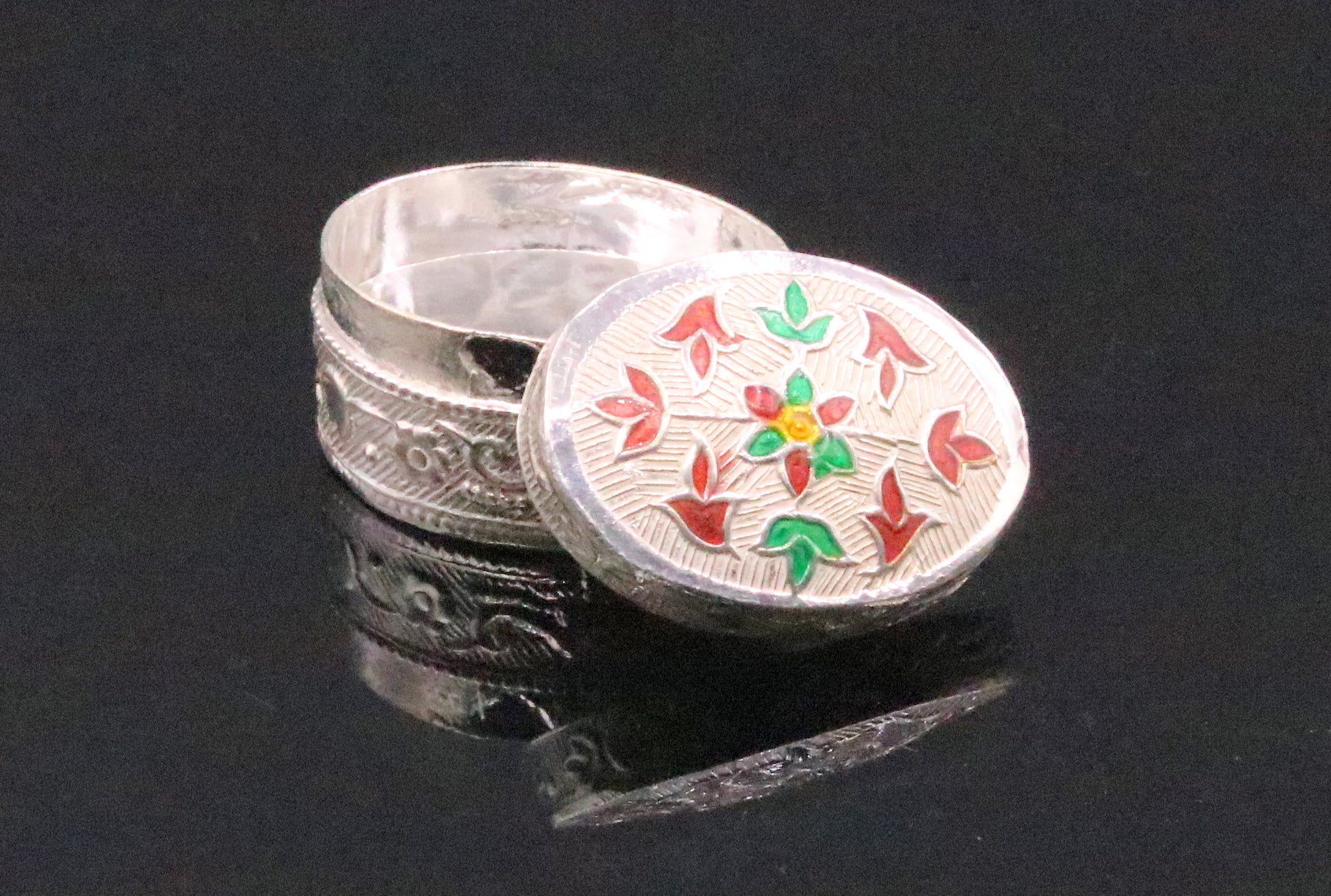 Handmade 925 sterling silver solid trinket box casket box container cigar box color enamel collectible pieces trnk09 - TRIBAL ORNAMENTS