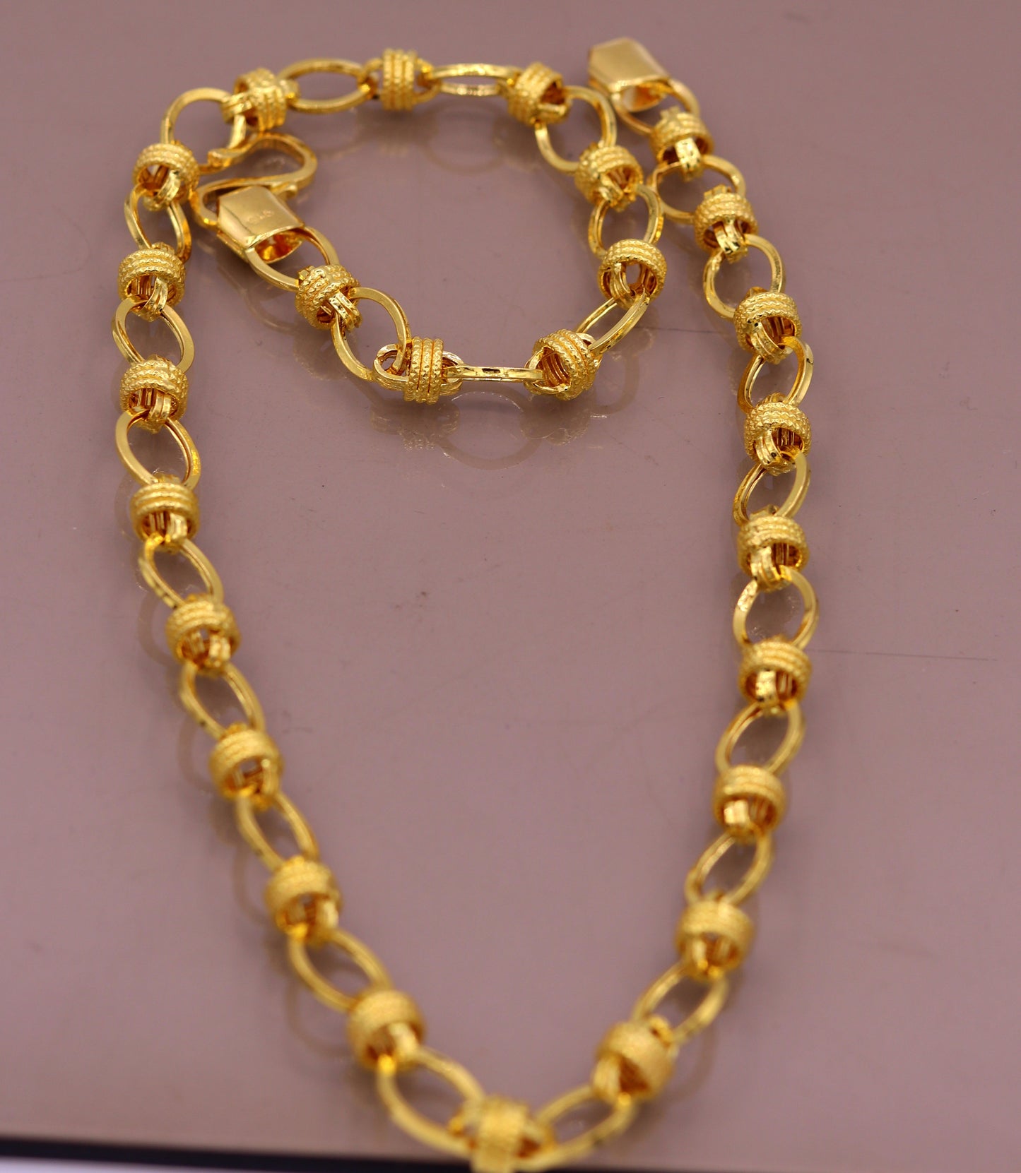 Vintage design handmade 22kt yellow gold amazing stylish 20 inches long chain necklace link chain from rajasthan india ch213 - TRIBAL ORNAMENTS