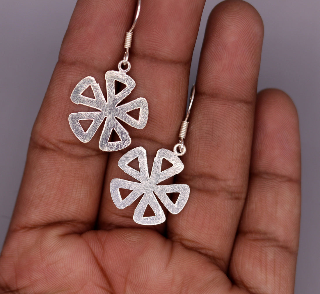 Awesome stylish modern 925 solid sterling silver fancy hoops earrings tribal belly dance jewelry from rajasthan india daily use jewelry s416 - TRIBAL ORNAMENTS