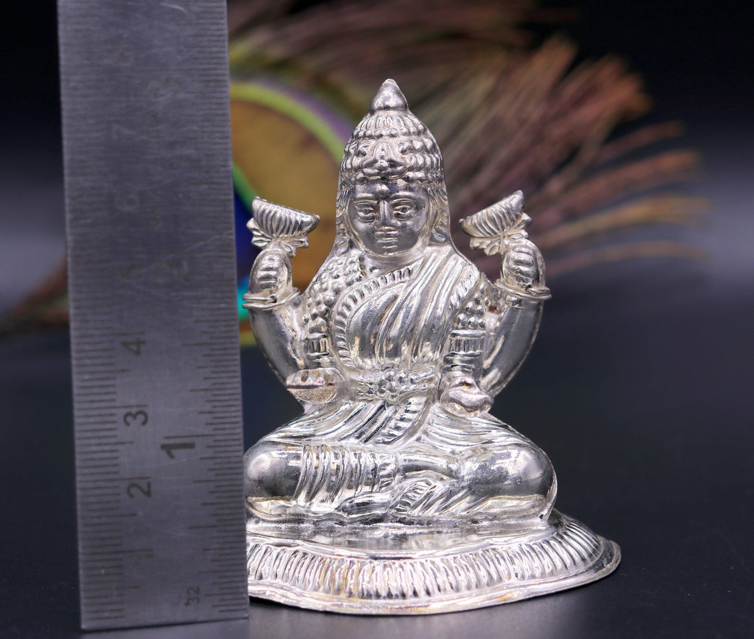 Sterling silver handmade gorgeous Goddess laxmi statue sculpture for Diwali puja customized art home temple article from sst01 - TRIBAL ORNAMENTS