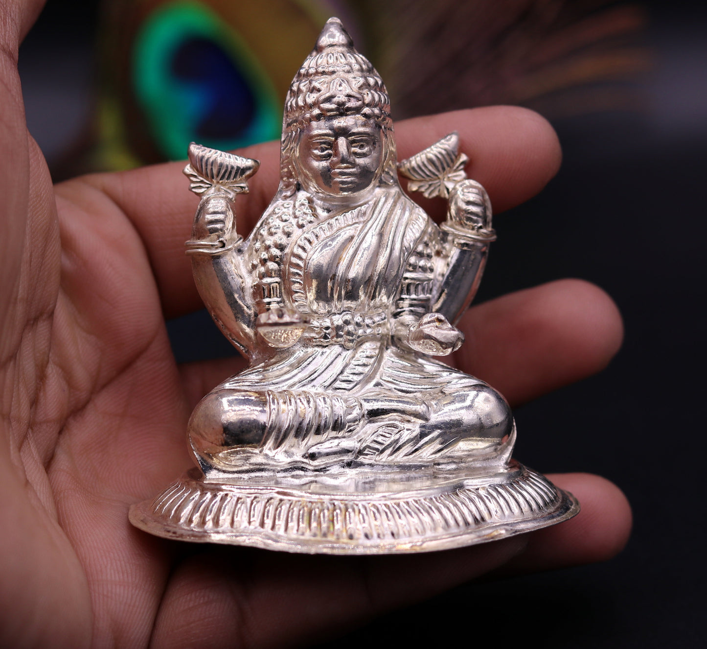 Sterling silver handmade gorgeous Goddess laxmi statue sculpture for Diwali puja customized art home temple article from sst01 - TRIBAL ORNAMENTS