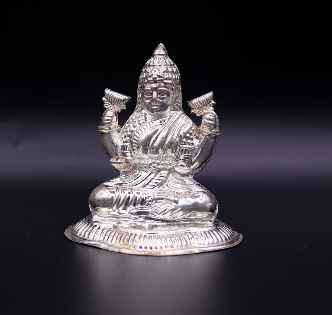 Sterling silver handmade gorgeous Goddess laxmi statue sculpture for Diwali puja customized art home temple article from sst01 - TRIBAL ORNAMENTS