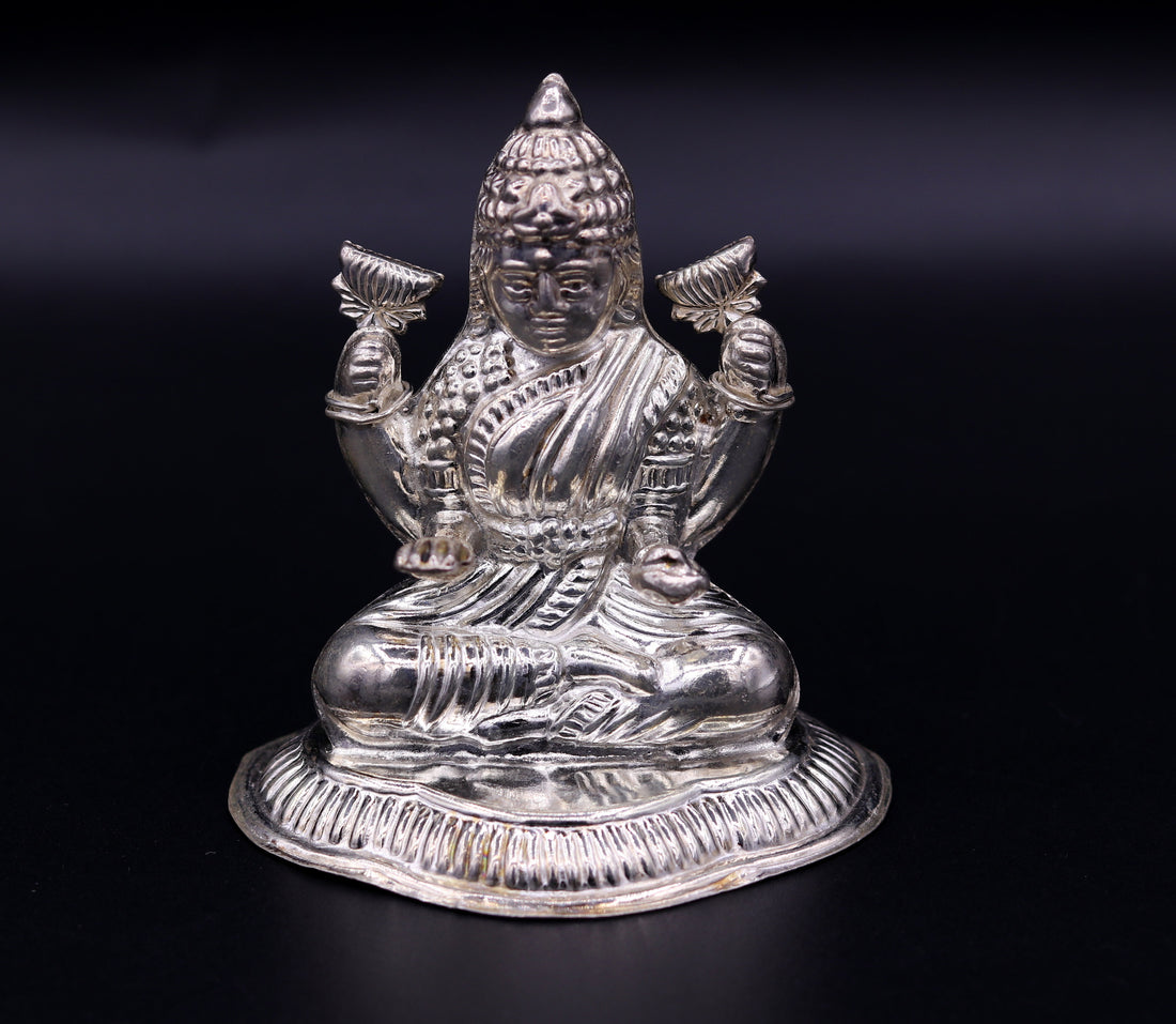 Sterling silver handmade gorgeous Goddess laxmi statue sculpture for Diwali puja customized art home temple article from sst01 - TRIBAL ORNAMENTS