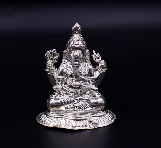 Indian idol lord Ganesha statue Sterling silver handmade gorgeous sculpture for Diwali puja home temple article from Rajasthan India sst02 - TRIBAL ORNAMENTS
