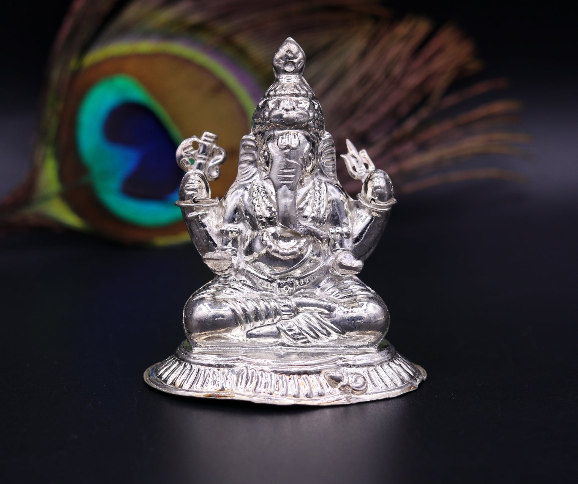 Indian idol lord Ganesha statue Sterling silver handmade gorgeous sculpture for Diwali puja home temple article from Rajasthan India sst02 - TRIBAL ORNAMENTS