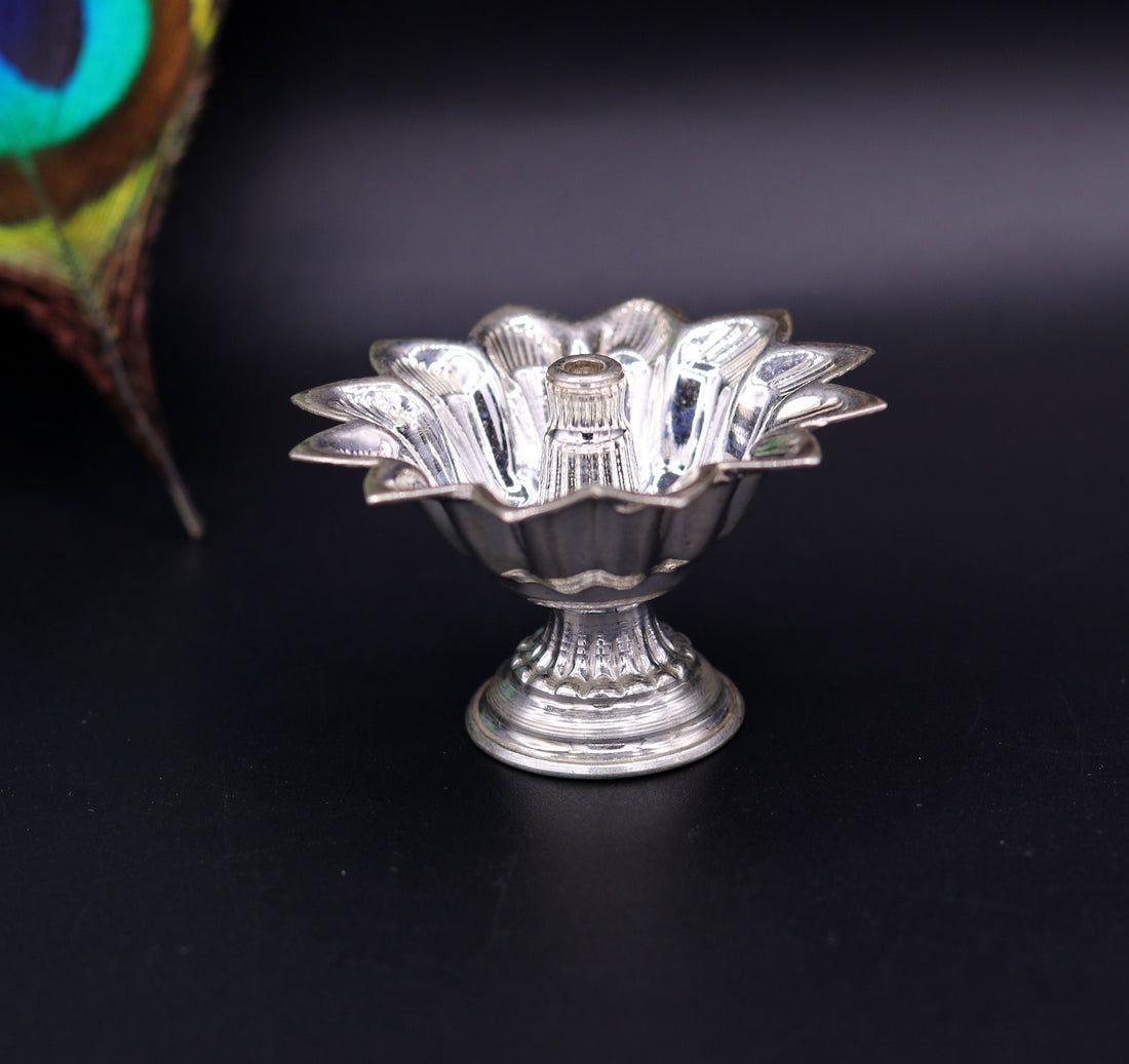 Sterling silver handmade gorgeous lamp oil lamp for home temple decoration gorgeous article collectible sst06 - TRIBAL ORNAMENTS