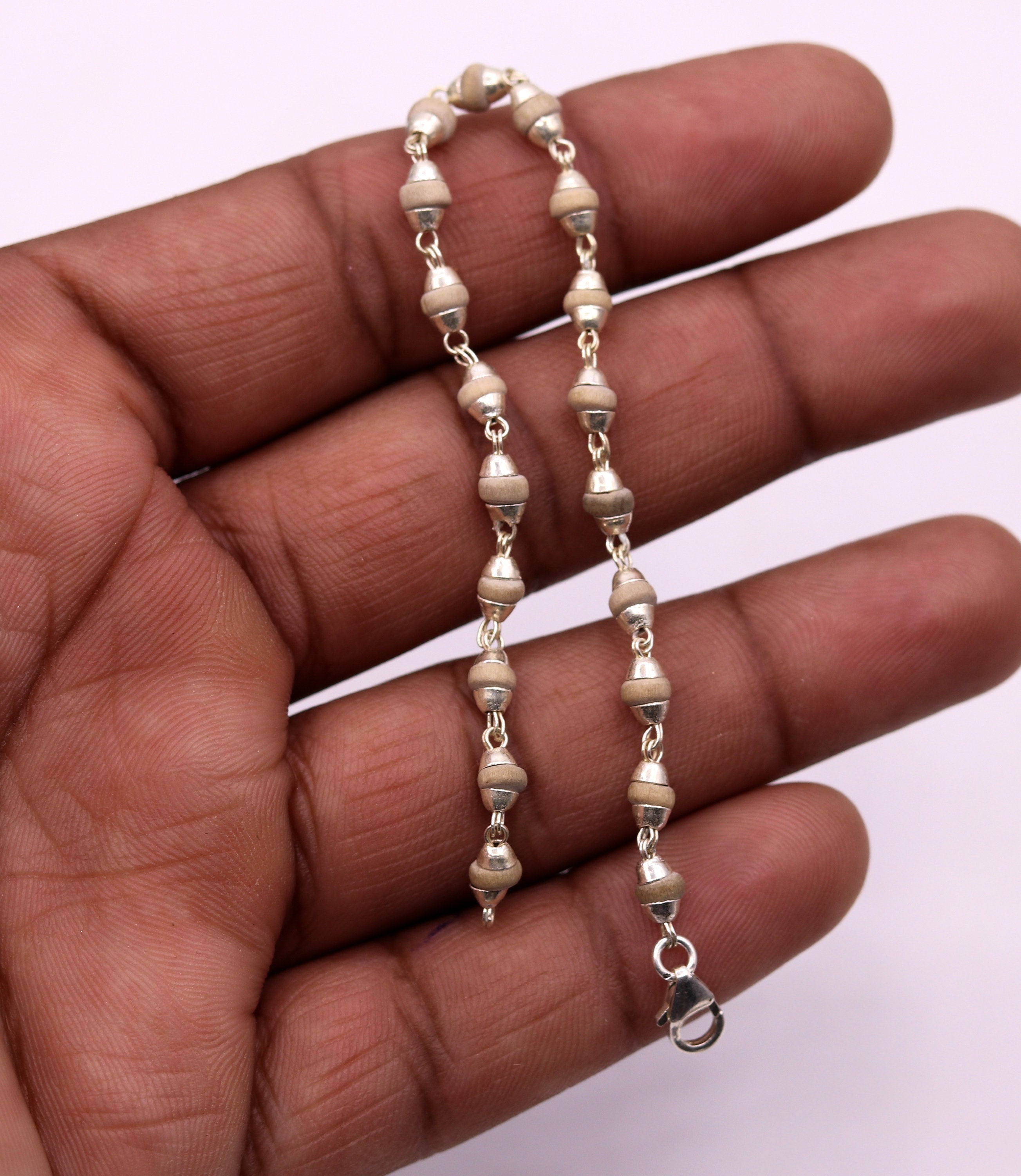 Silver Kanthi Mala With Ram Tulsi Beads