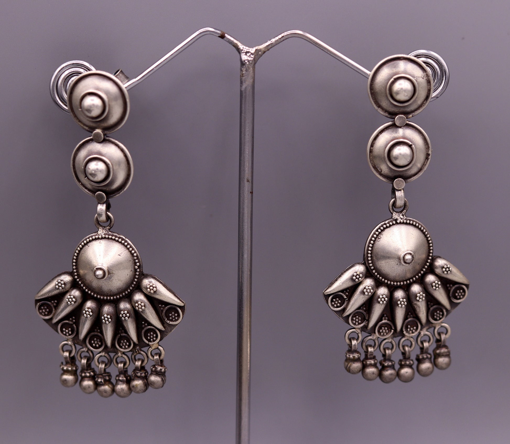 vintage antique design 925 sterling silver drop dangle chandelier long earrings tribal stylish belly dance jewelry from india s680 - TRIBAL ORNAMENTS