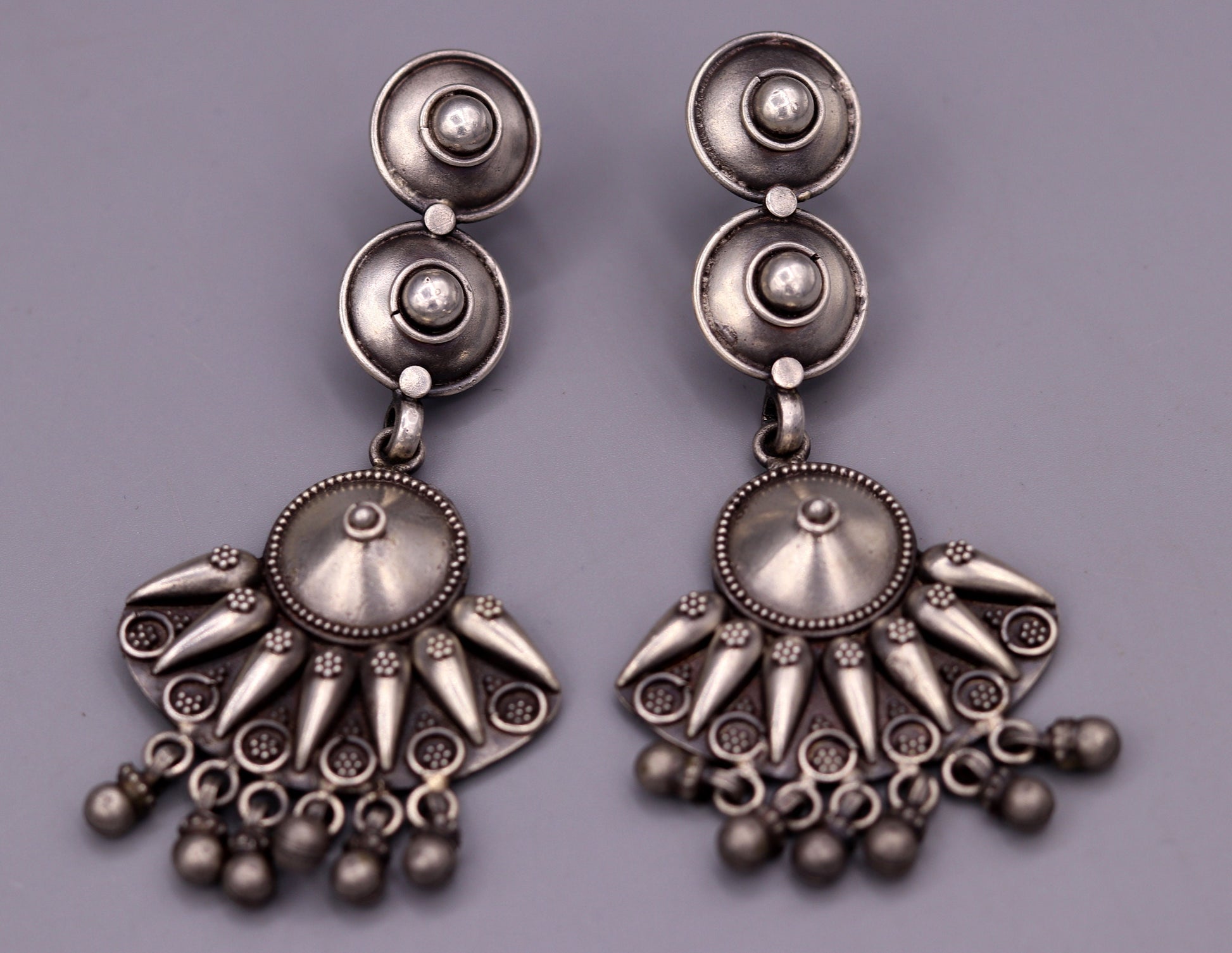 vintage antique design 925 sterling silver drop dangle chandelier long earrings tribal stylish belly dance jewelry from india s680 - TRIBAL ORNAMENTS