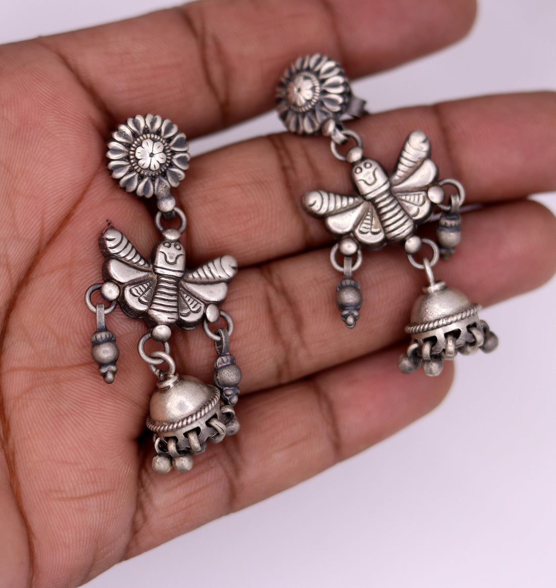 925 sterling silver fabulous butterfly design handmade stud earrings awesome wedding party girl's earrings tribal jewelry India s456 - TRIBAL ORNAMENTS