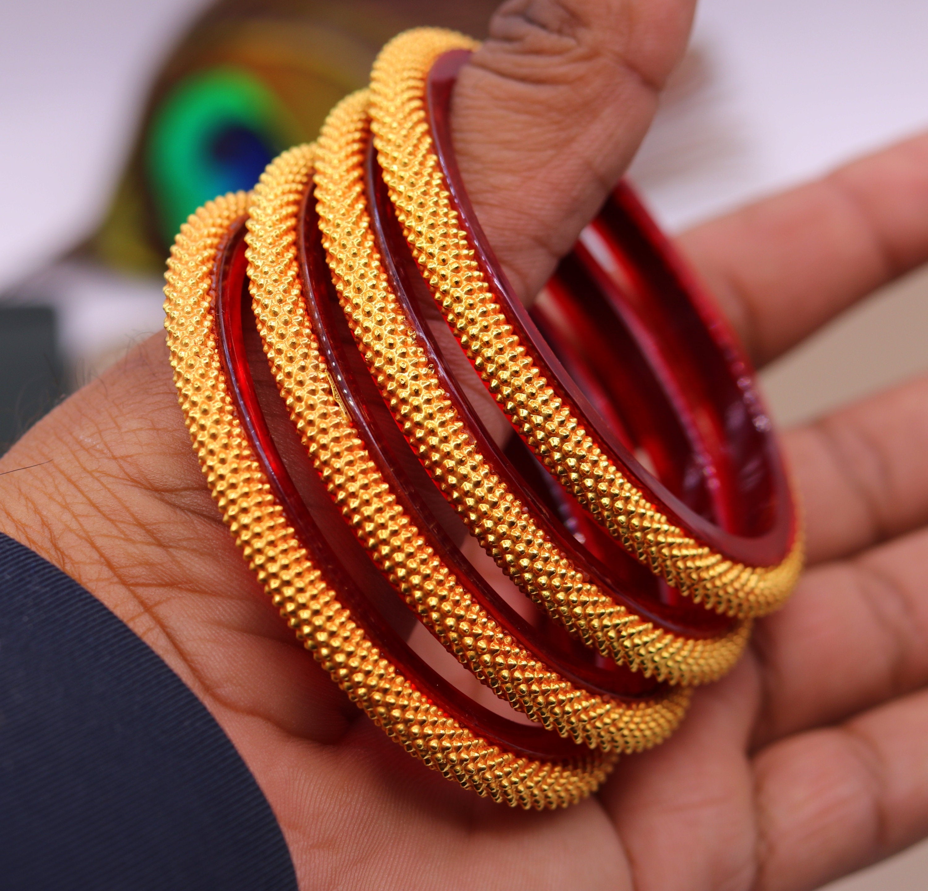 Buy 4 Indian Bangles Set, 22k Gold Plated, 4 Bangles Set, Traditional  Indian, Wedding Bangles, Bracelet Set, Kadas, Mix N Match Online in India -  Etsy | Gold bangles design, Solid gold