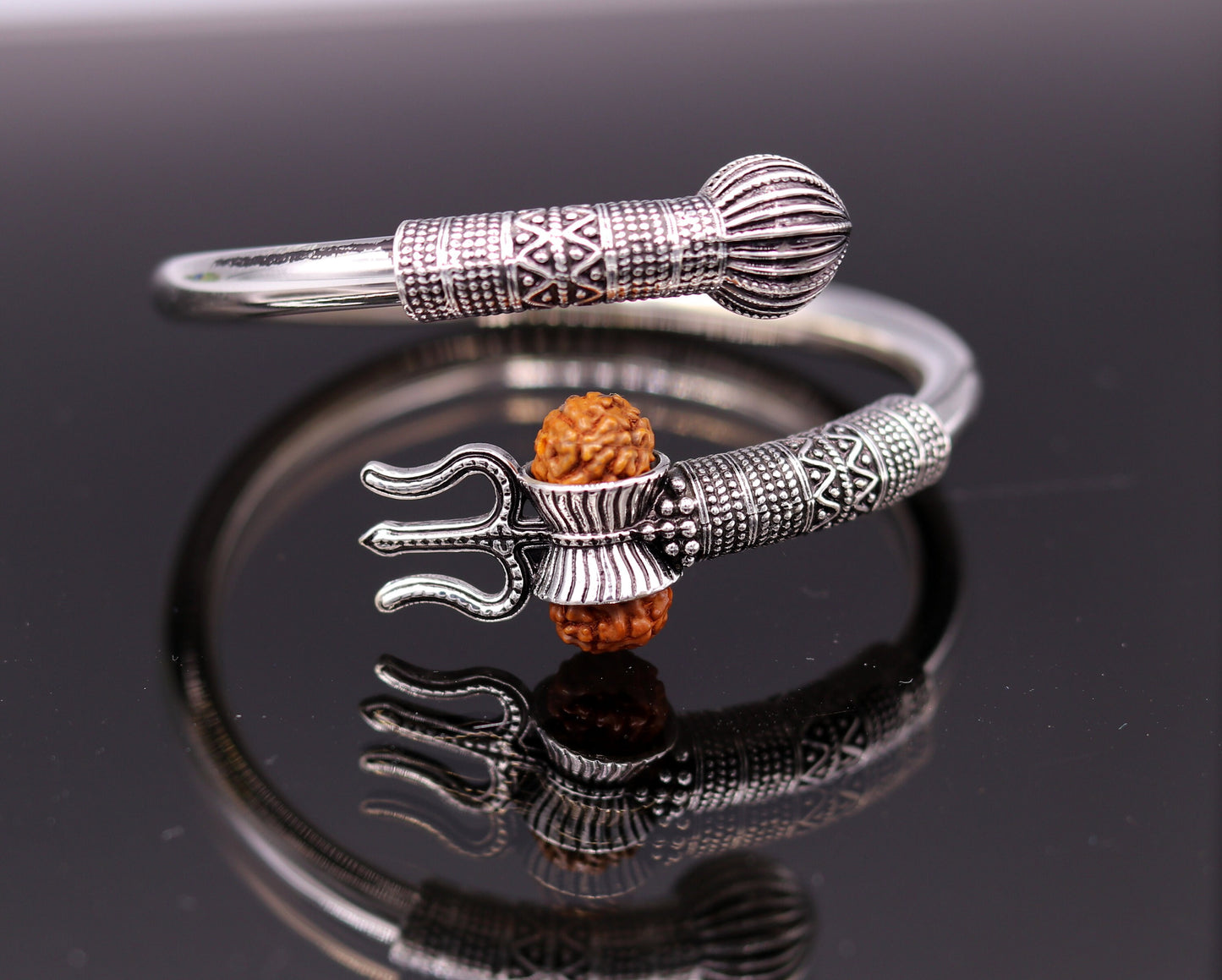 925 sterling silver fabulous design handmade lord Shiva trident kada, Bahubali kada bangle bracelet unisex jewelry Rudraksha kada nsk96 - TRIBAL ORNAMENTS