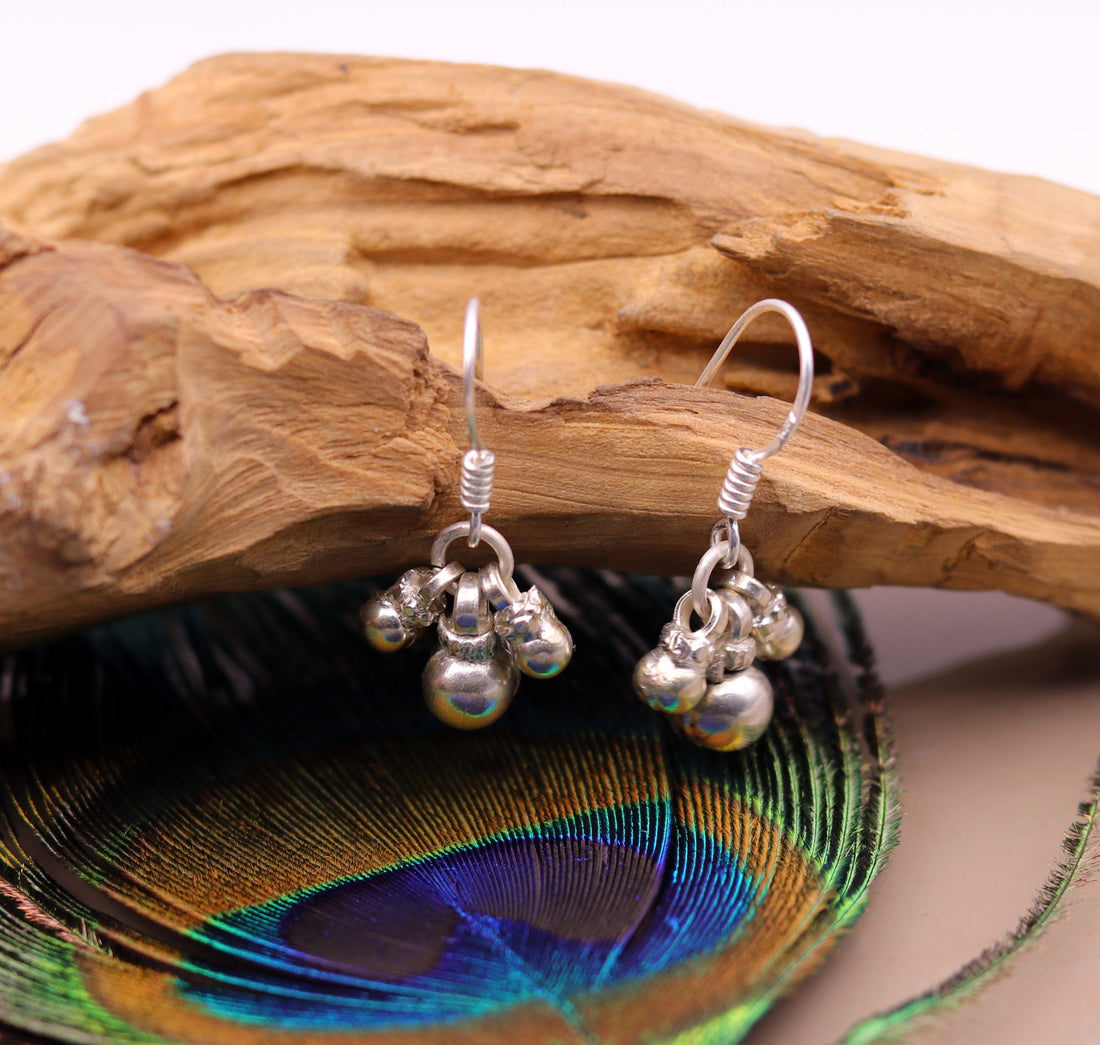 925 sterling silver handmade gorgeous hoops earrings, bells earrings amazing stylish modern hoop earrings for belly dance jewelry s491 - TRIBAL ORNAMENTS