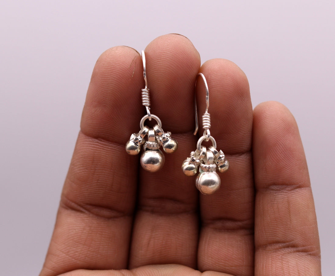 925 sterling silver handmade gorgeous hoops earrings, bells earrings amazing stylish modern hoop earrings for belly dance jewelry s491 - TRIBAL ORNAMENTS