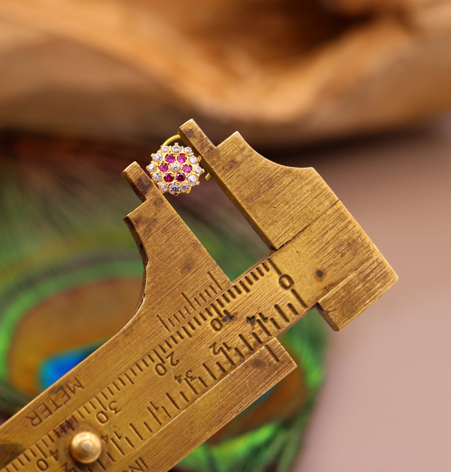 18kt yellow gold handmade fabulous pink color stone cubic zircon nose stud,excellent women girls daily use jewelry from Rajasthan gnp17 - TRIBAL ORNAMENTS