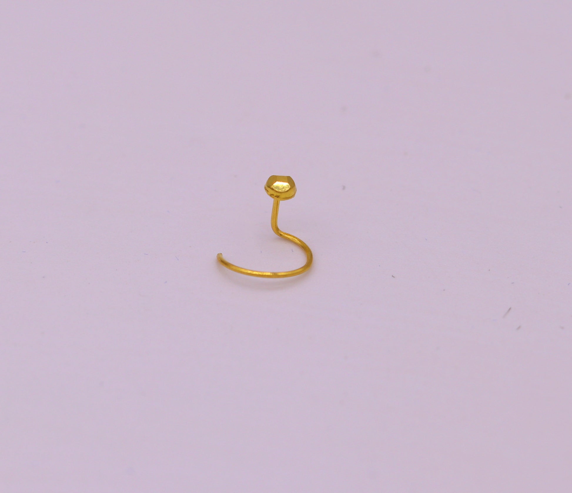 18kt  yellow gold handmade diamond cut design dot pattern L Band tiny nose pin solid jewelry - TRIBAL ORNAMENTS