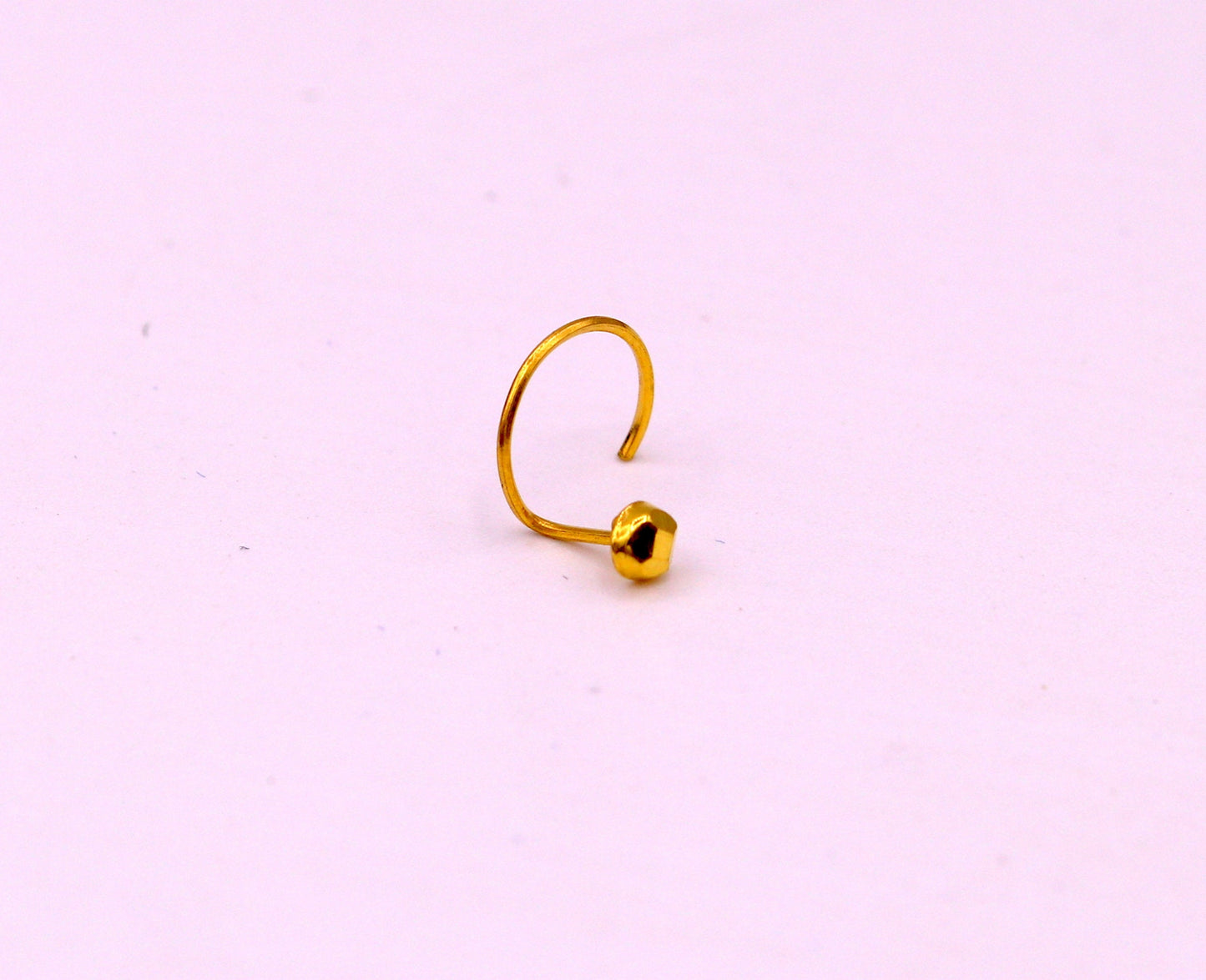 18kt  yellow gold handmade diamond cut design dot pattern L Band tiny nose pin solid jewelry - TRIBAL ORNAMENTS