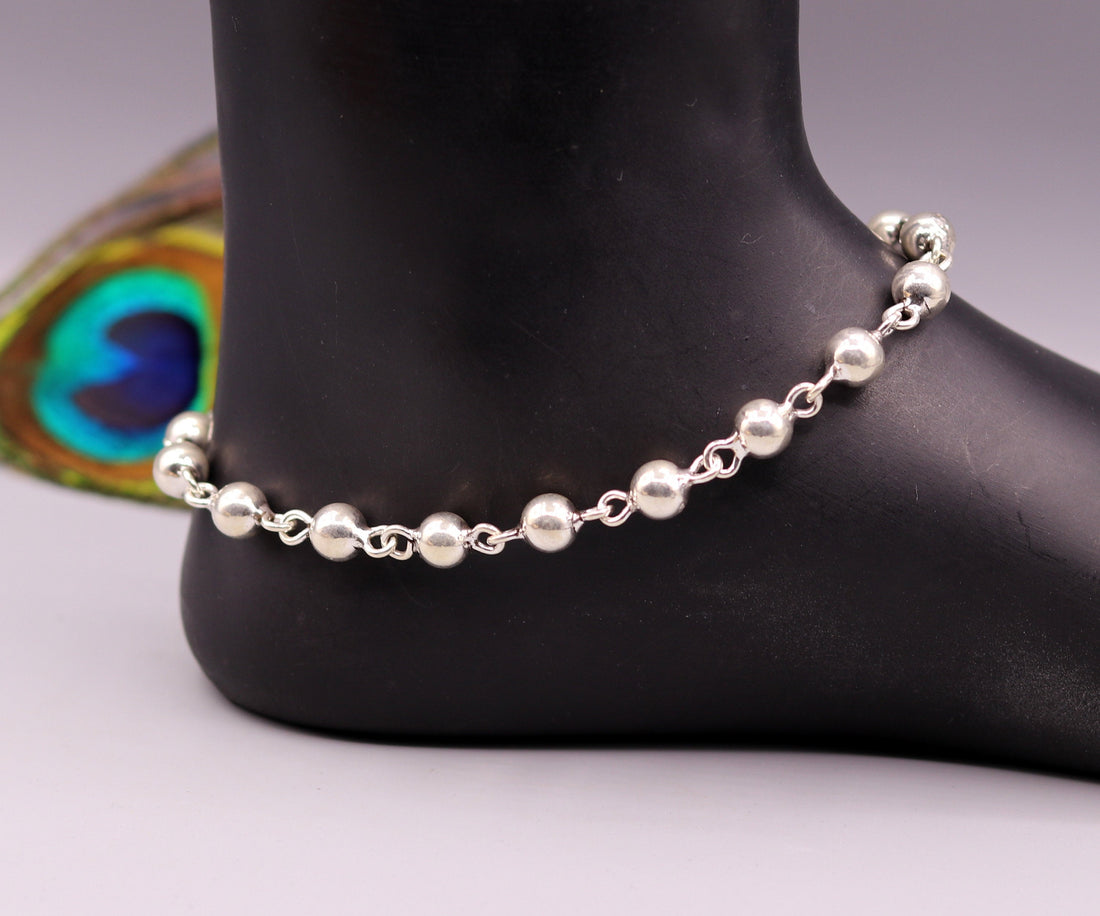 Vintage design Handcrafted 925 sterling silver anklet feet beads bracelet gorgeous hanging bells tribal wedding belly dance jewelry Ank26 - TRIBAL ORNAMENTS