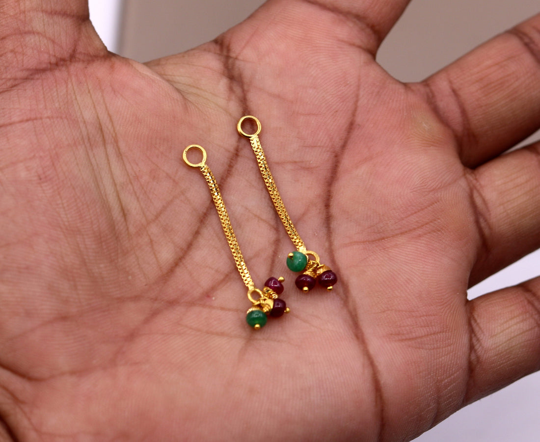 22kt yellow gold handmade fabulous Stud earrings jack or jacket for stud dangling or hanging amazing color beads Earring hanging - TRIBAL ORNAMENTS