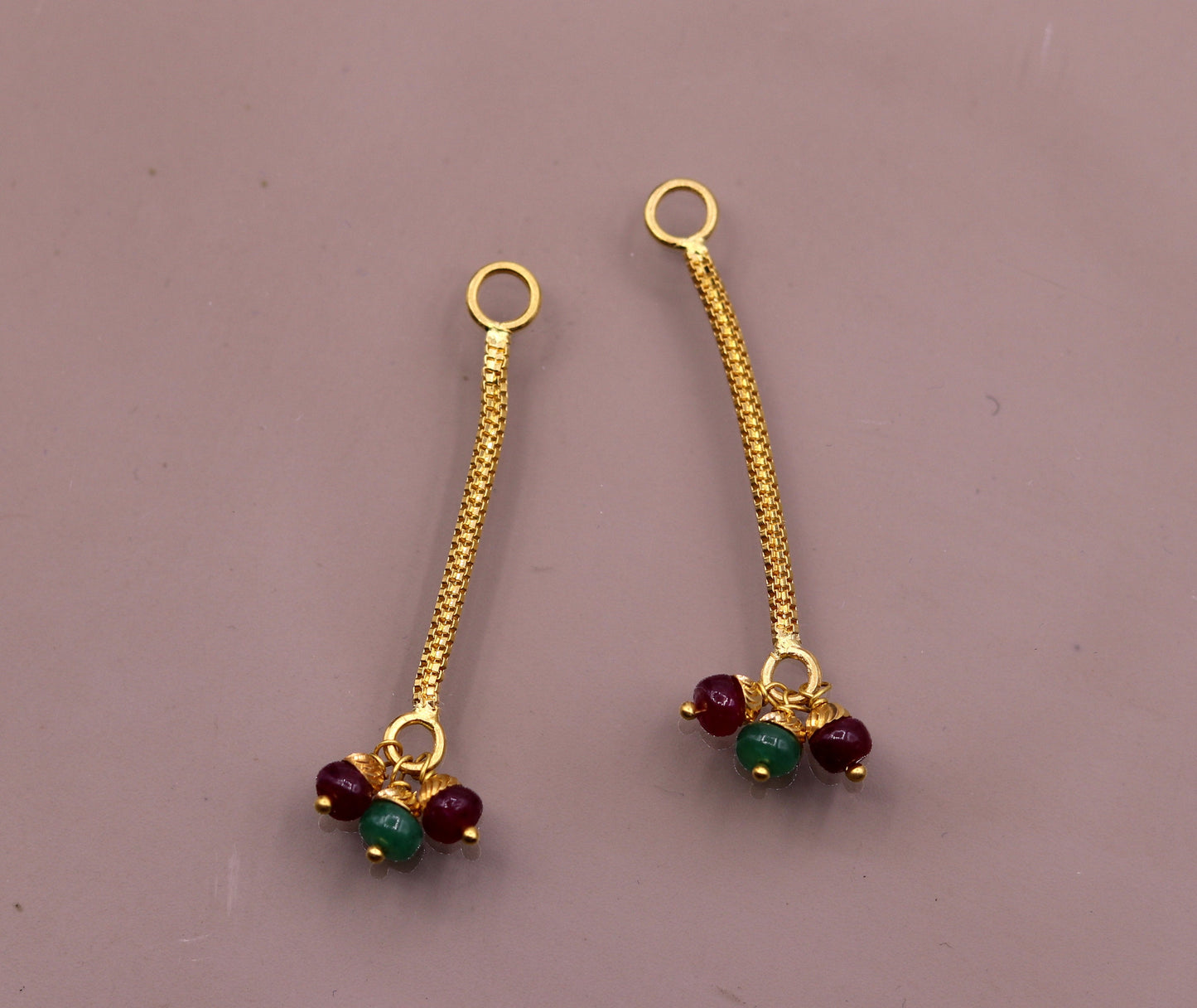 22kt yellow gold handmade fabulous Stud earrings jack or jacket for stud dangling or hanging amazing color beads Earring hanging - TRIBAL ORNAMENTS