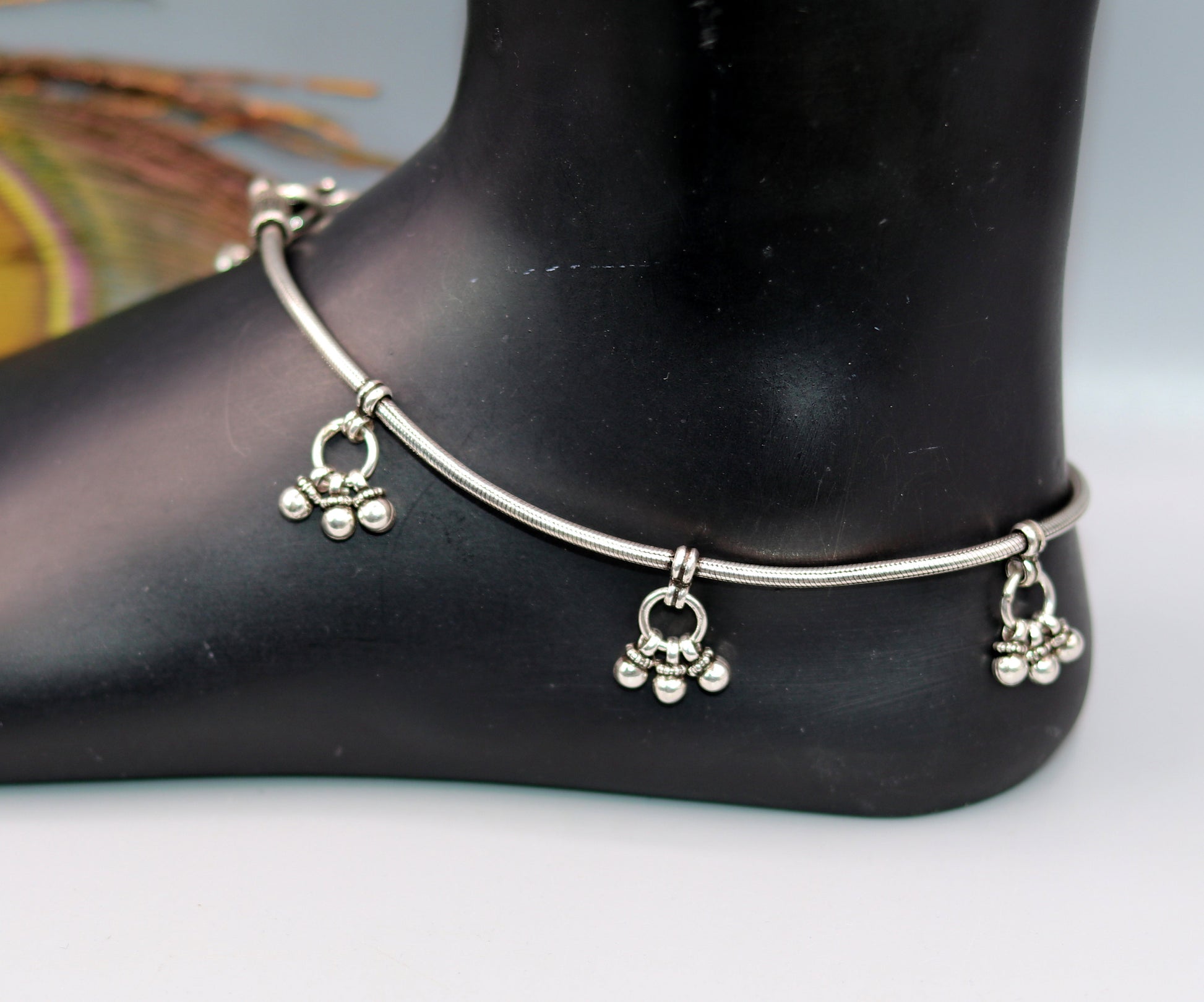 handmade 925 Sterling silver handmade vintage antique design stylish anklet foot bracelet hanging bells tribal belly dance jewelry ank29 - TRIBAL ORNAMENTS