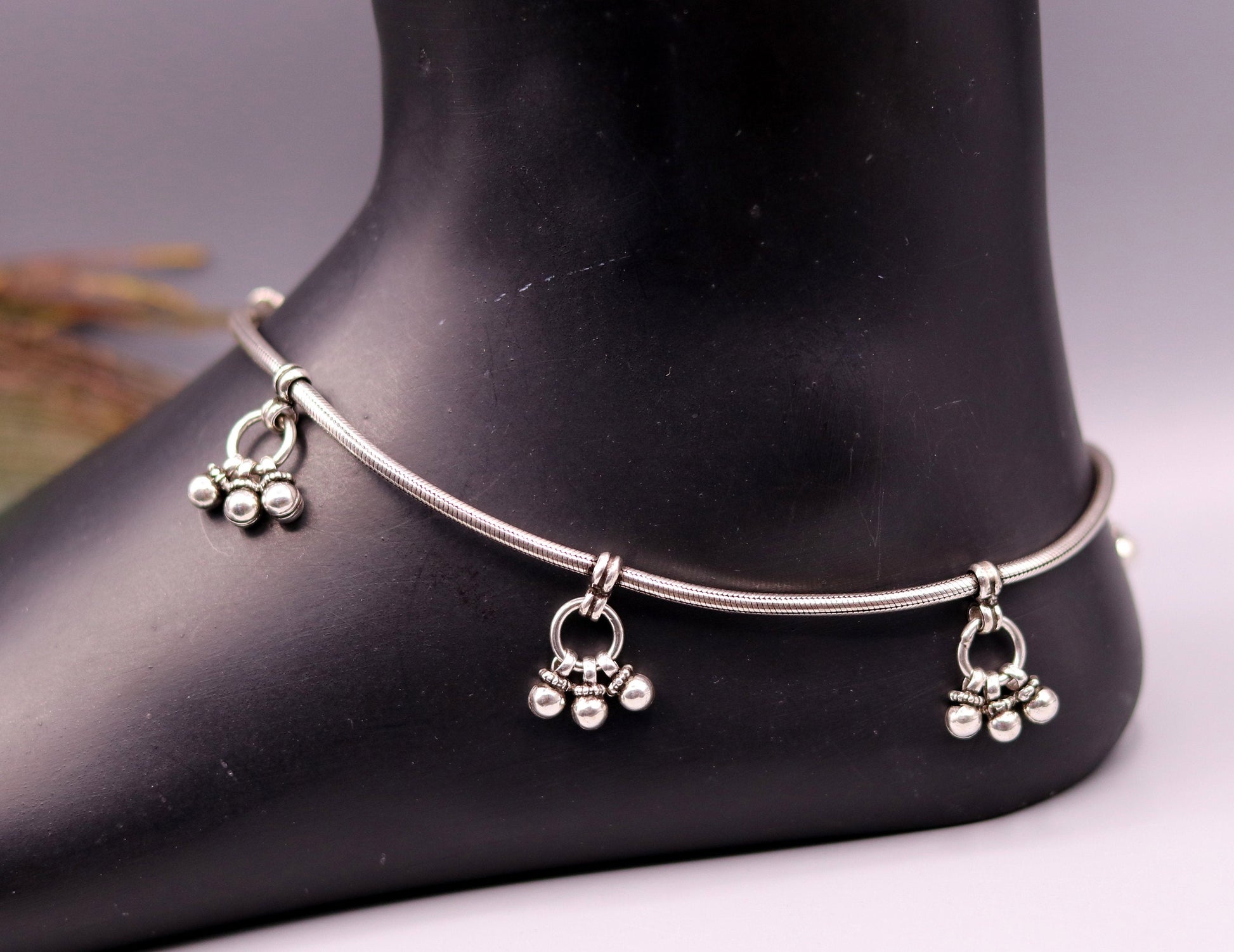 handmade 925 Sterling silver handmade vintage antique design stylish anklet foot bracelet hanging bells tribal belly dance jewelry ank29 - TRIBAL ORNAMENTS