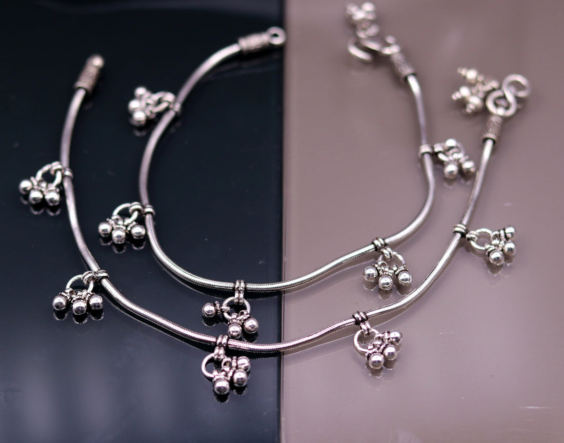 handmade 925 Sterling silver handmade vintage antique design stylish anklet foot bracelet hanging bells tribal belly dance jewelry ank29 - TRIBAL ORNAMENTS