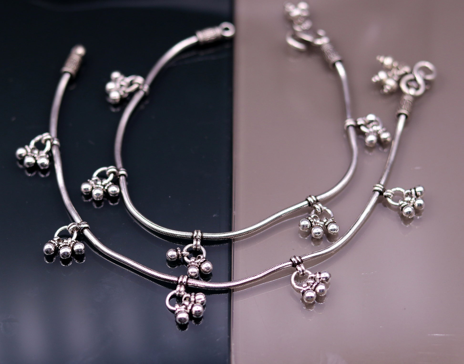 handmade 925 Sterling silver handmade vintage antique design stylish anklet foot bracelet hanging bells tribal belly dance jewelry ank29 - TRIBAL ORNAMENTS
