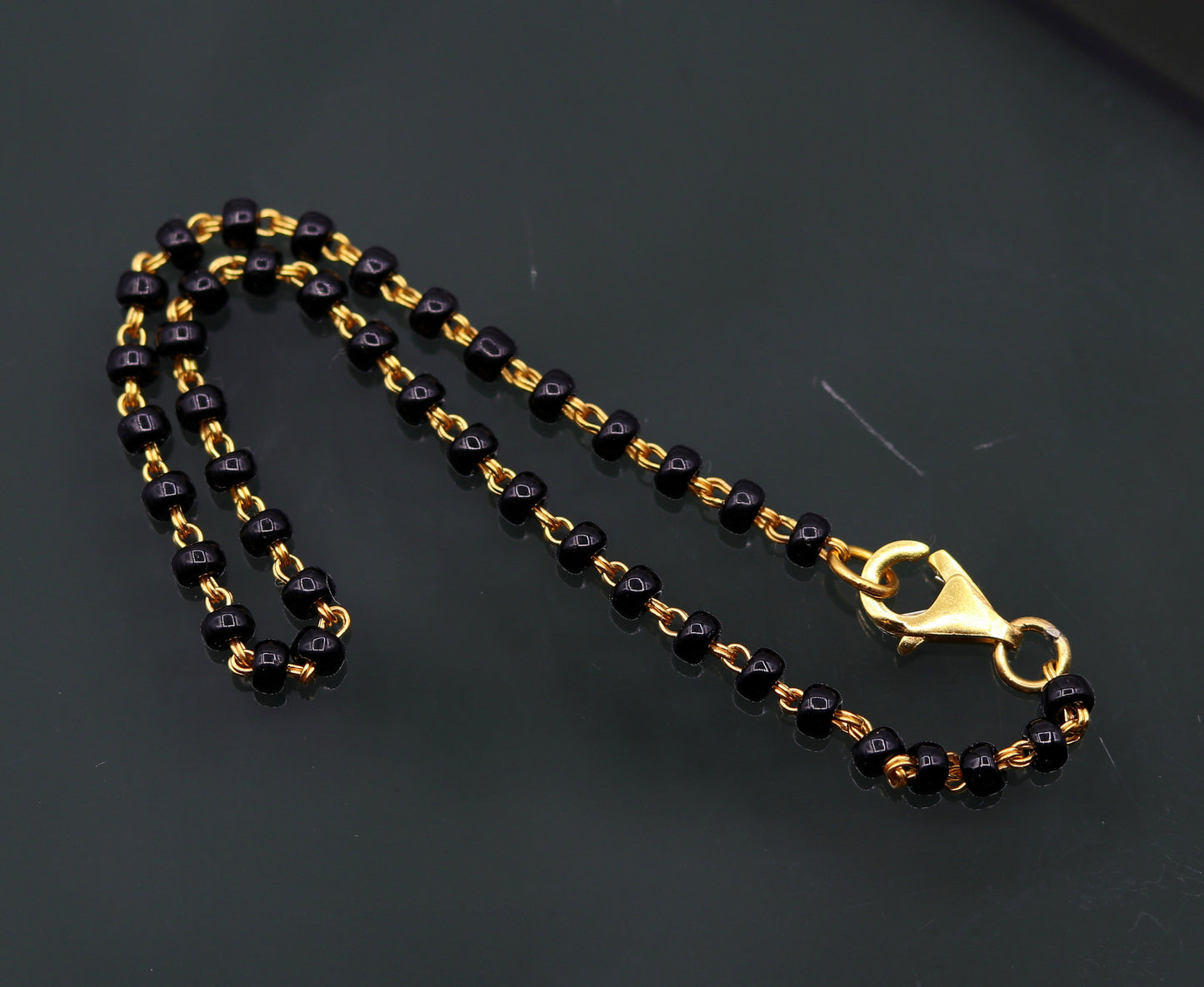 22kt yellow gold handmade fabulous black beads chain bracelet,gorgeous beads bracelet for gifting light weight jewelry - TRIBAL ORNAMENTS