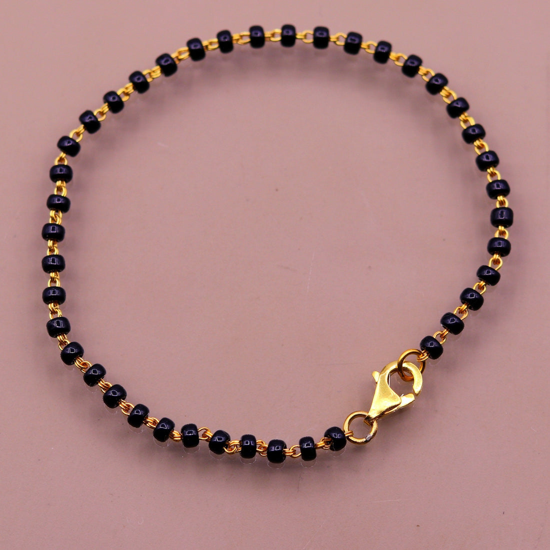 22kt yellow gold handmade fabulous black beads chain bracelet,gorgeous beads bracelet for gifting light weight jewelry - TRIBAL ORNAMENTS