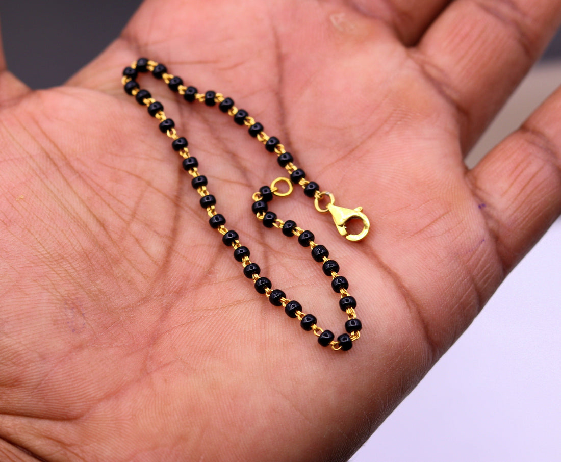 22kt yellow gold handmade fabulous black beads chain bracelet,gorgeous beads bracelet for gifting light weight jewelry - TRIBAL ORNAMENTS