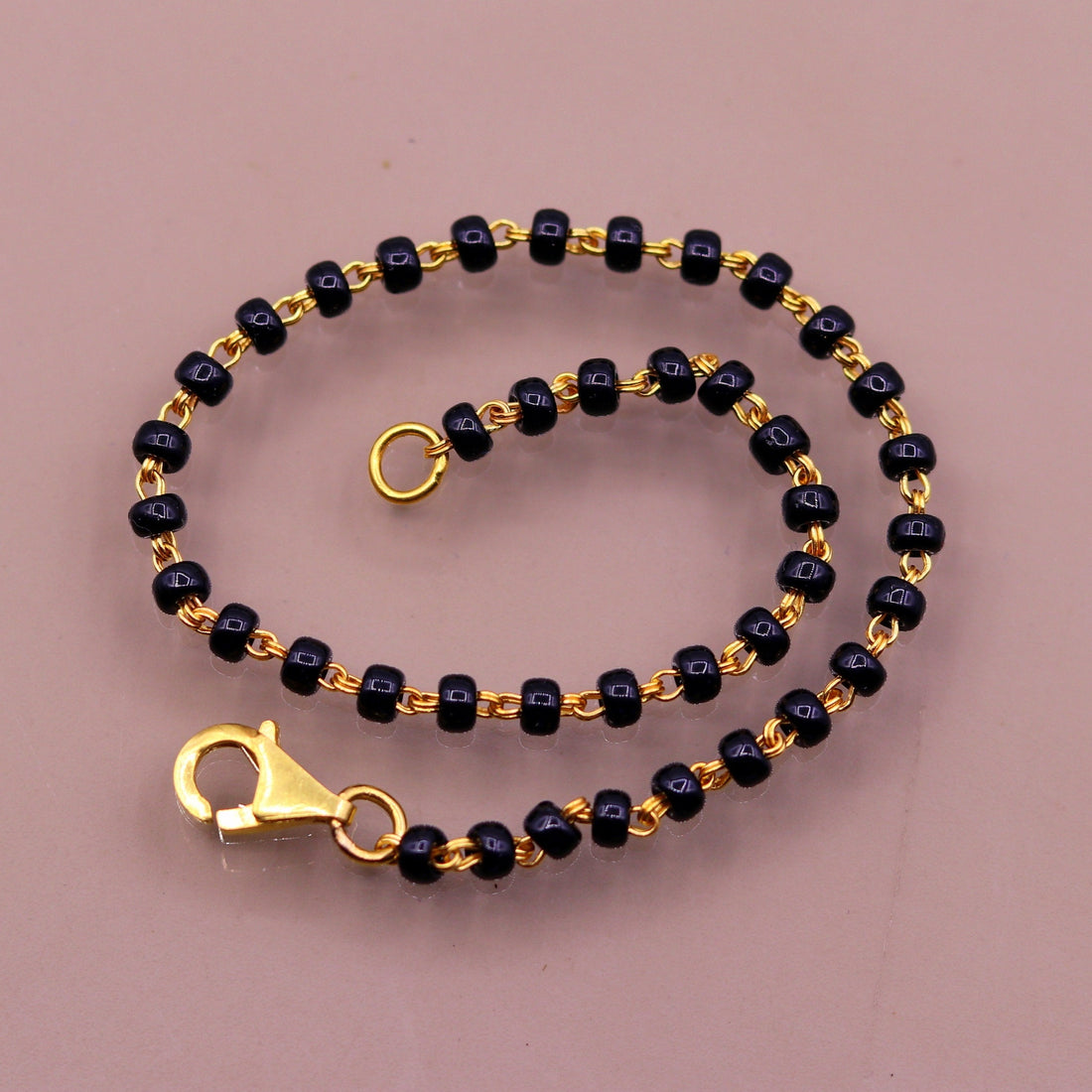 22kt yellow gold handmade fabulous black beads chain bracelet,gorgeous beads bracelet for gifting light weight jewelry - TRIBAL ORNAMENTS