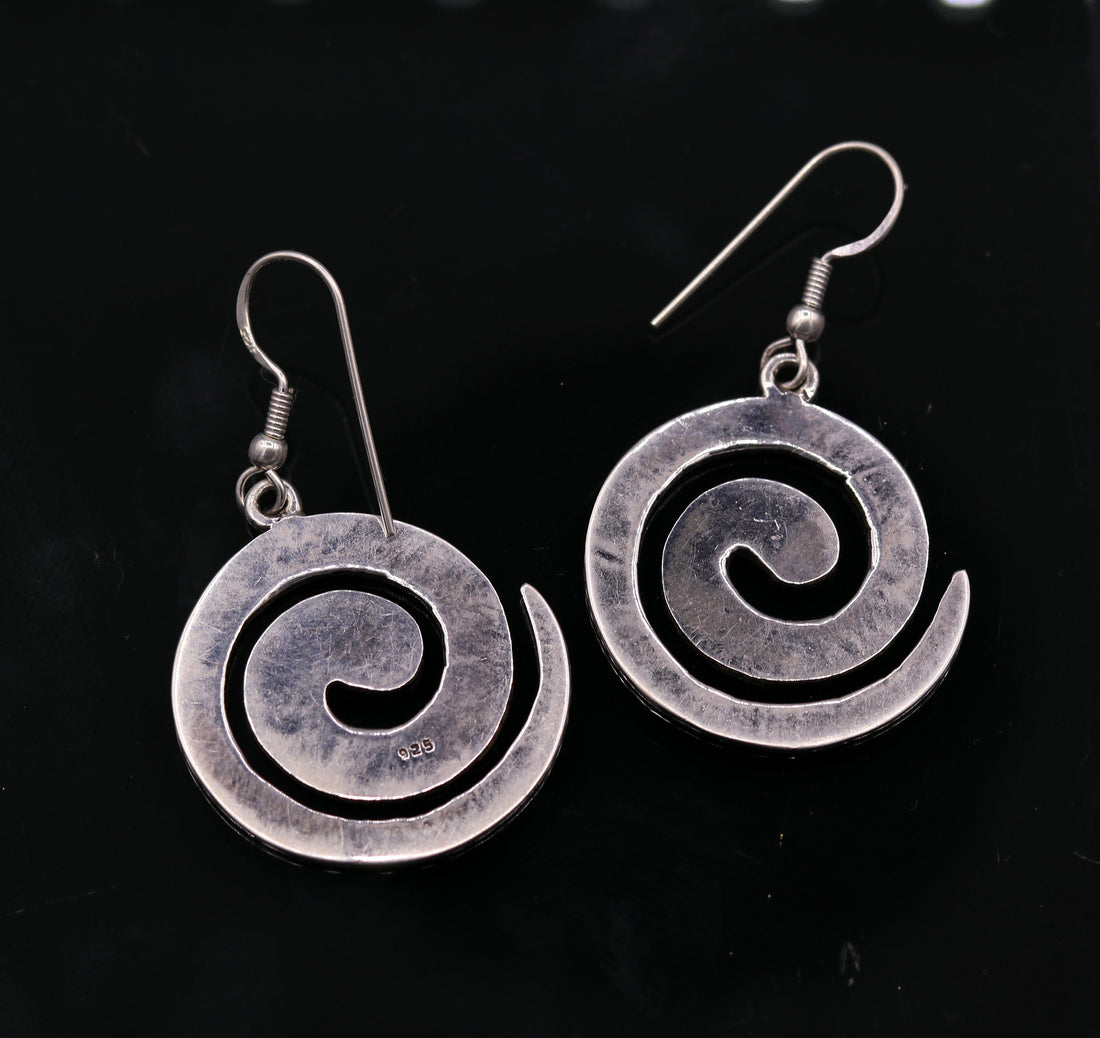 Amazing spiral design 925 solid sterling silver scratch link fancy hoops earrings tribal jewelry from Rajasthan india daily use jewelry s420 - TRIBAL ORNAMENTS