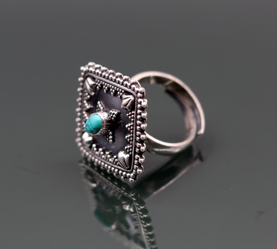 Awesome Vintage antique design handmade 925 sterling silver fabulous turquoise stone adjustable ring band, amazing tribal jewelry sr211 - TRIBAL ORNAMENTS
