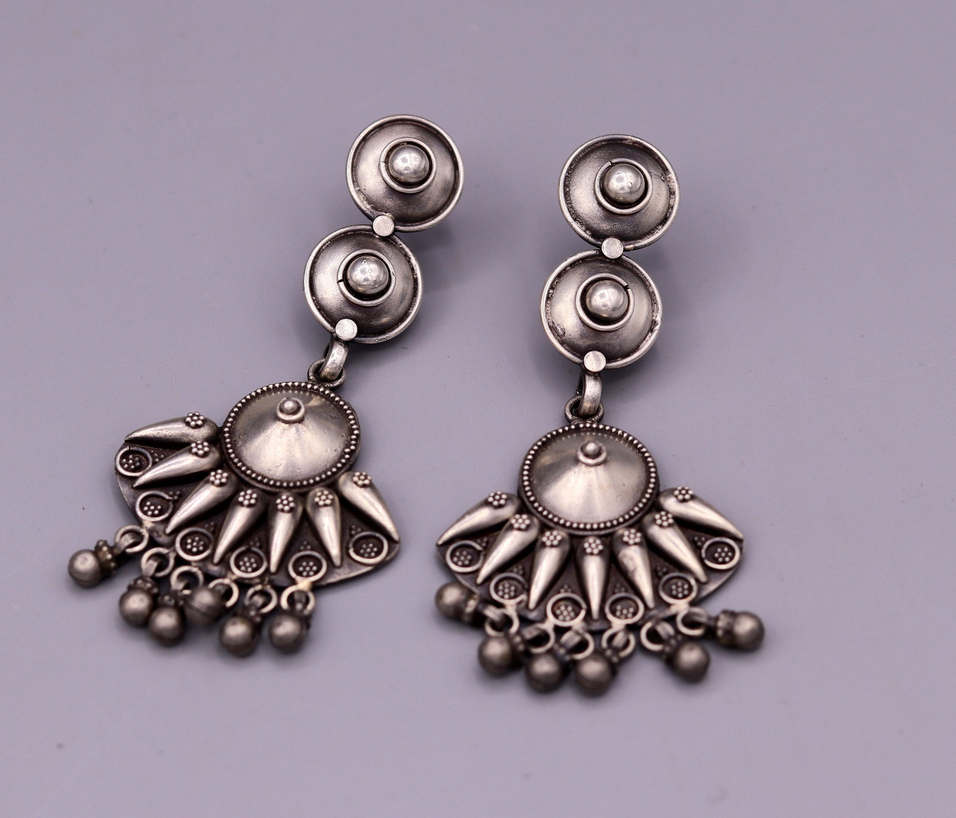 vintage antique design 925 sterling silver drop dangle chandelier long earrings tribal stylish belly dance jewelry from india s680 - TRIBAL ORNAMENTS