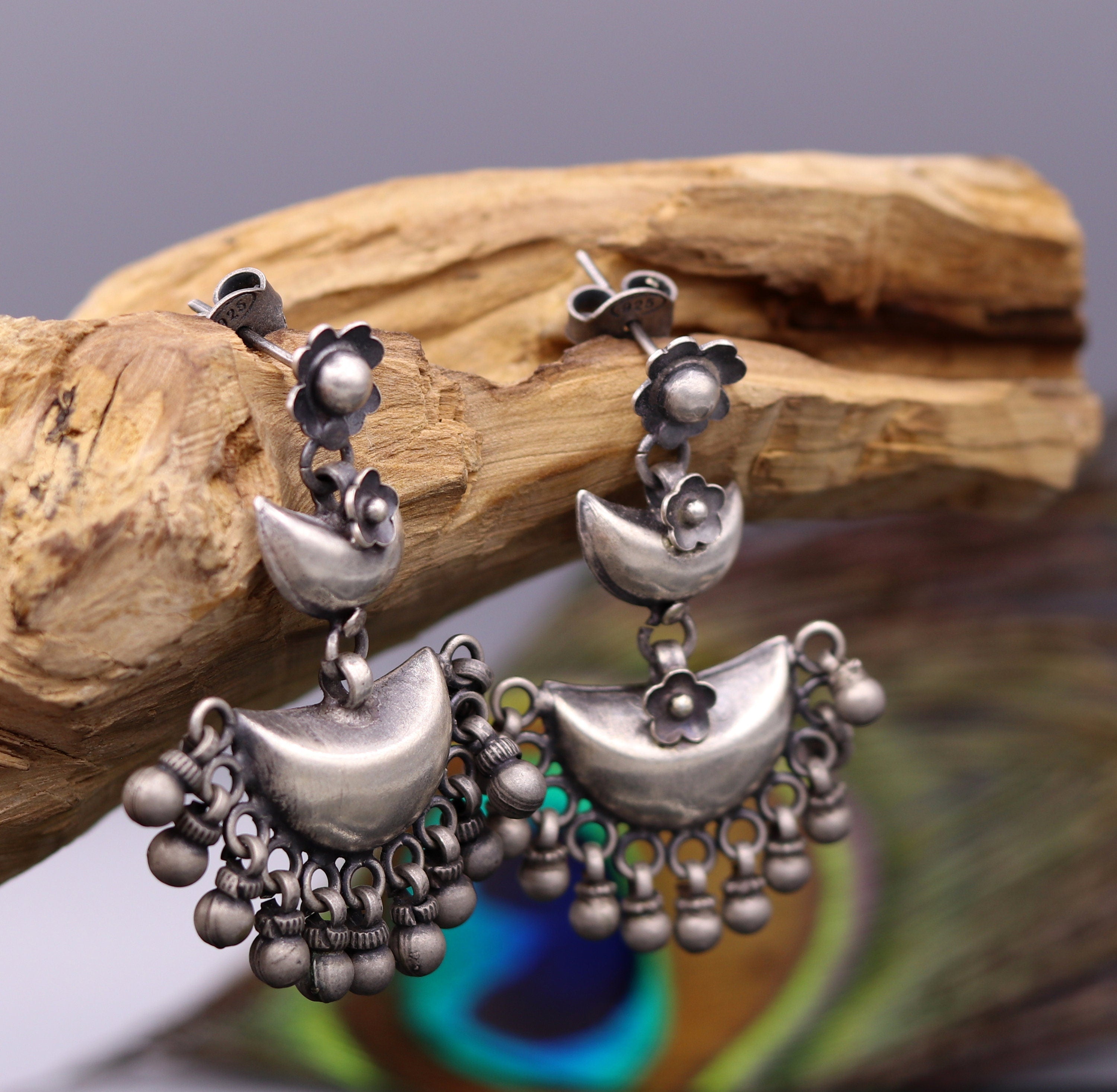 Silver Feather Earrings | Mood Bead Earrings - Black Brook Shop