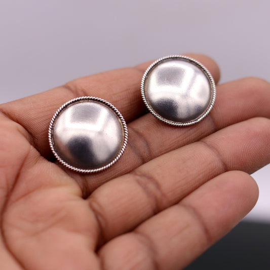 Vintage design 925 sterling silver plain style handmade round design fabulous Stud earrings tribal jewelry from Rajasthan india  s523 - TRIBAL ORNAMENTS