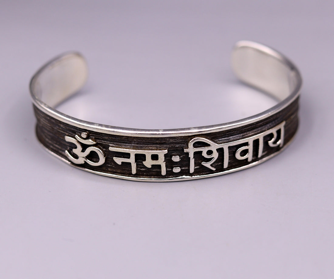 Vintage antique design adjustable mantra bangle bracelet 925 sterling silver "Aum Namah Shivay" unisex bracelet gifting jewelry nsk141 - TRIBAL ORNAMENTS