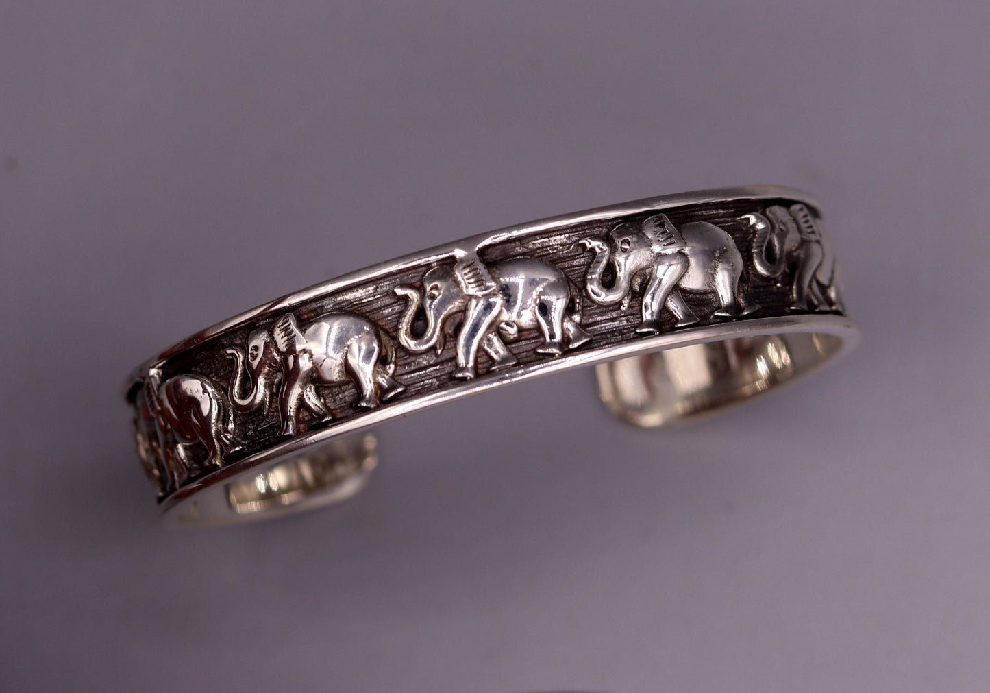 Vintage antique design excellent elephant 925 sterling silver bangle bracelet adjustable kada unisex india jewelry nsk144 - TRIBAL ORNAMENTS