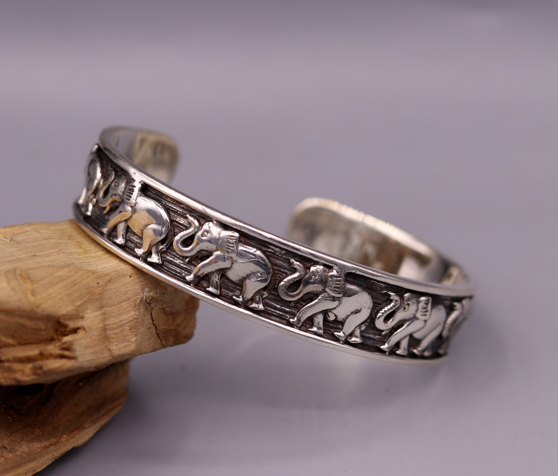 Vintage antique design excellent elephant 925 sterling silver bangle bracelet adjustable kada unisex india jewelry nsk144 - TRIBAL ORNAMENTS