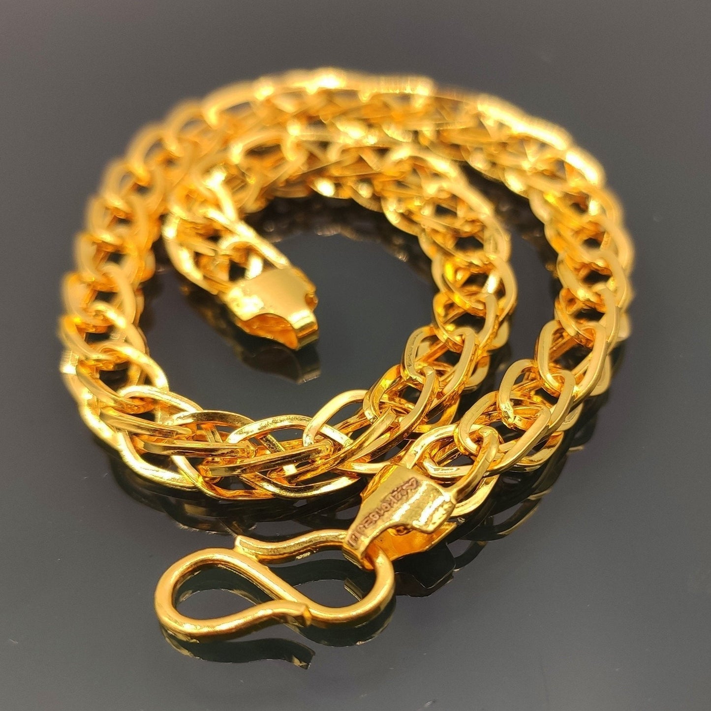 22kt yellow gold handmade amazing design unisex bracelet , flexible chain bracelet wheat chain stylish bracelet gifting jewelry gbr41 - TRIBAL ORNAMENTS