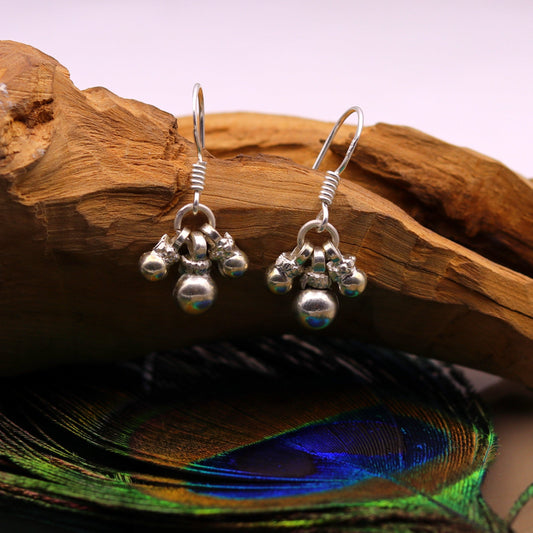 925 sterling silver handmade gorgeous hoops earrings, bells earrings amazing stylish modern hoop earrings for belly dance jewelry s491 - TRIBAL ORNAMENTS