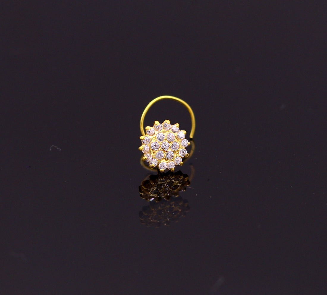 Vintage antique design handmade 18kt yellow gold fabulous cubic zircon stone tribal daily use nose pin nose stud  gorgeous jewelry gnp18 - TRIBAL ORNAMENTS