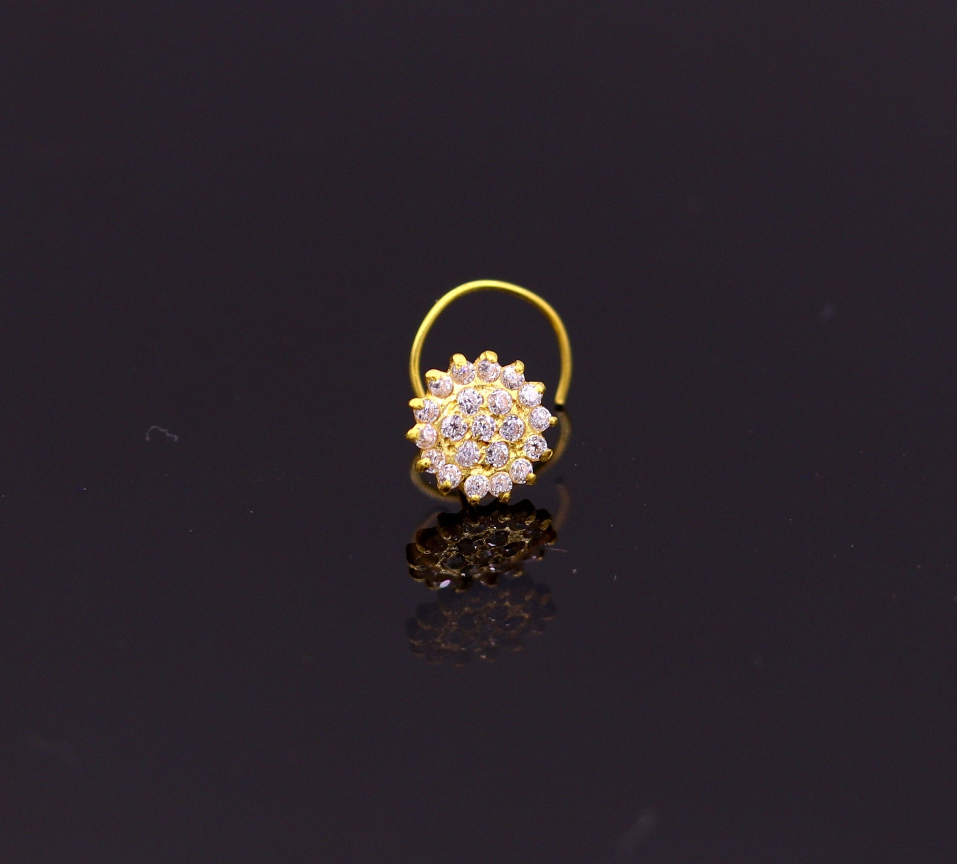 Vintage antique design handmade 18kt yellow gold fabulous cubic zircon stone tribal daily use nose pin nose stud  gorgeous jewelry gnp18 - TRIBAL ORNAMENTS