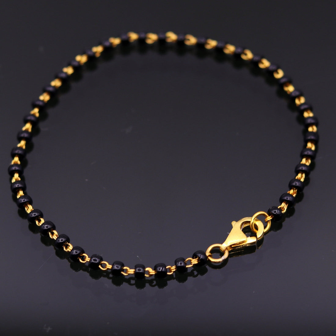 22kt yellow gold handmade fabulous black beads chain bracelet,gorgeous beads bracelet for gifting light weight jewelry - TRIBAL ORNAMENTS