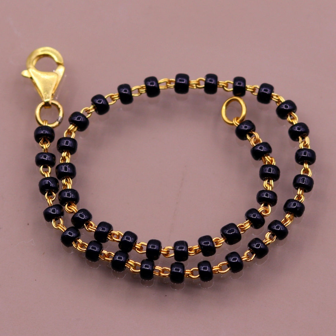 22kt yellow gold handmade fabulous black beads chain bracelet,gorgeous beads bracelet for gifting light weight jewelry - TRIBAL ORNAMENTS