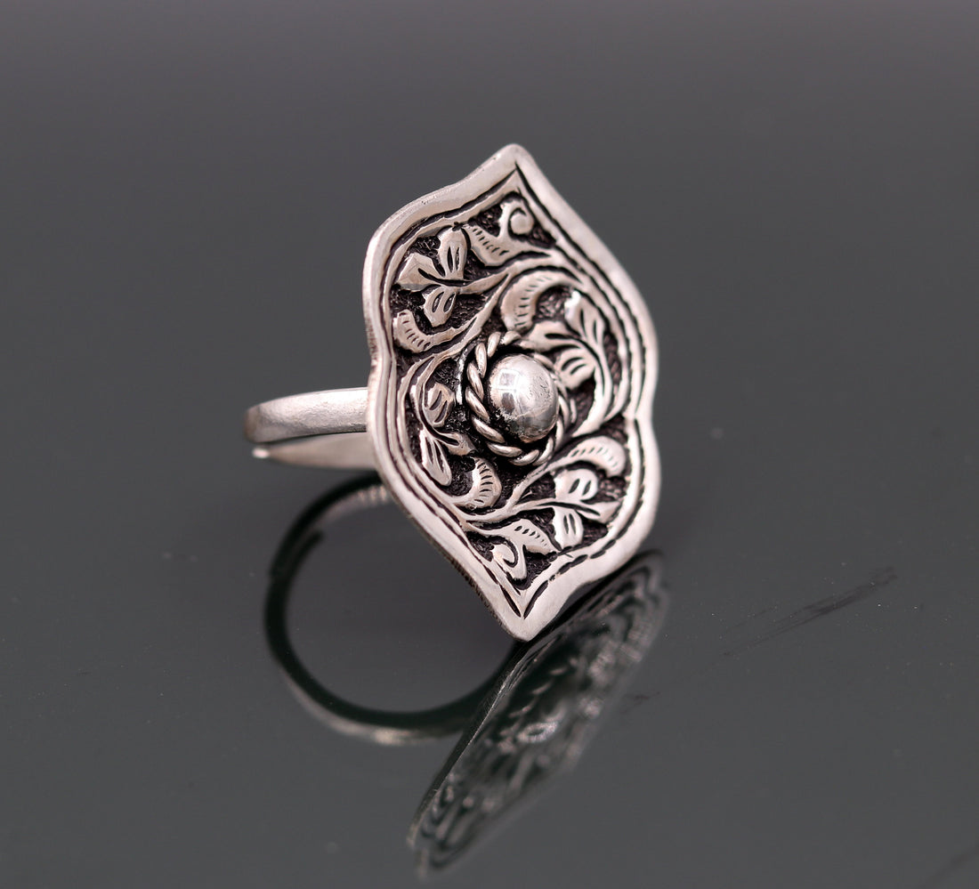 925 Sterling silver handmade gorgeous chitai work adjustable rings band fabulous indian tribal temple ring band, charm ring sr215 - TRIBAL ORNAMENTS