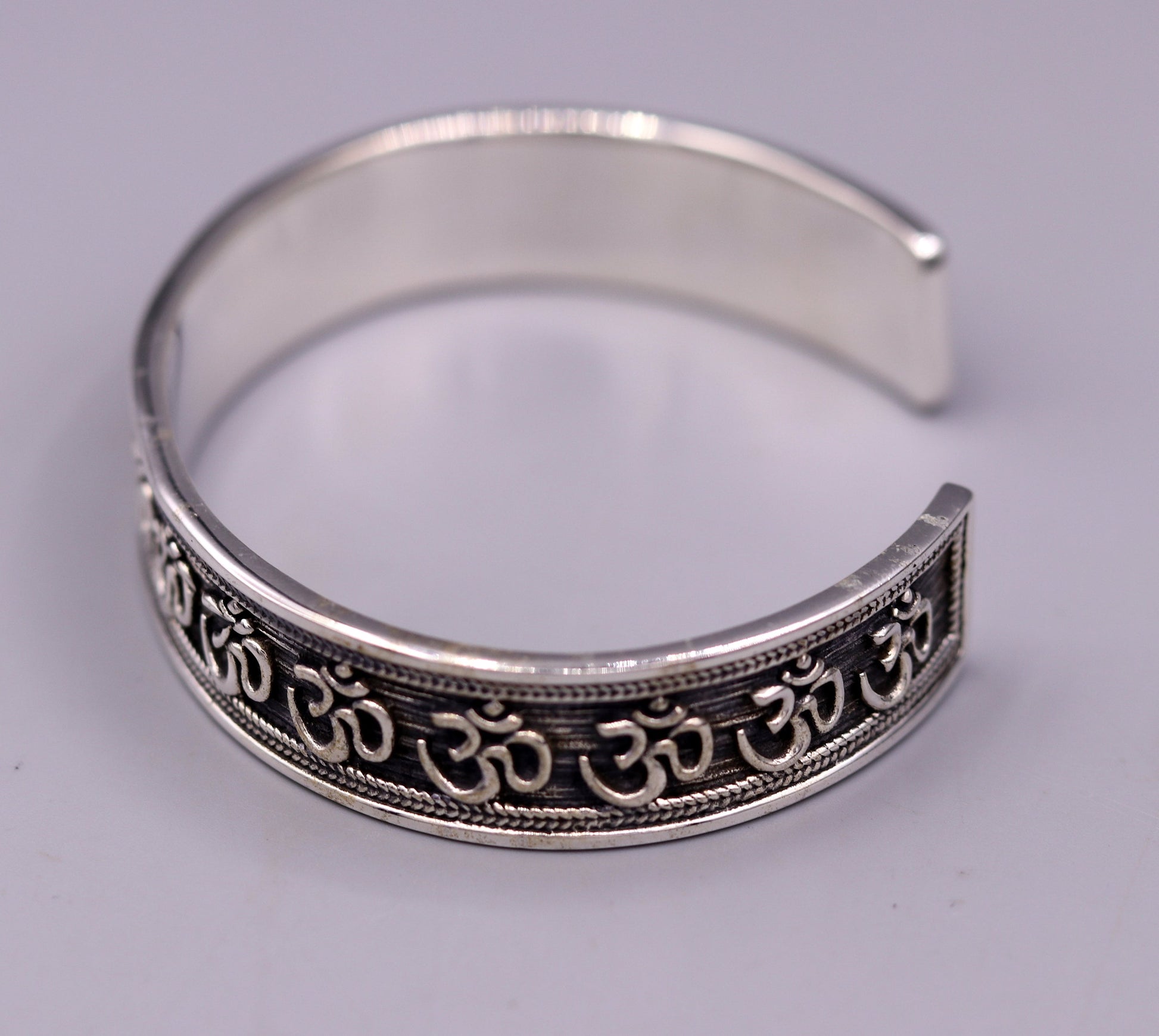 925 sterling silver or Gold polished handcrafted 'AUM' mantra bangle bracelet adjustable kada unisex ethnic stylish jewelry india Gnsk140 - TRIBAL ORNAMENTS