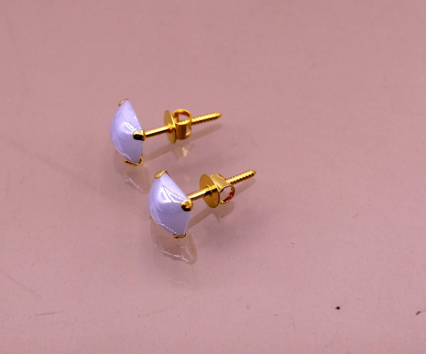 Fabulous light blue color stone 18kt yellow gold handmade stud earring excellent daily use gifting light weight jewelry india  er100 - TRIBAL ORNAMENTS